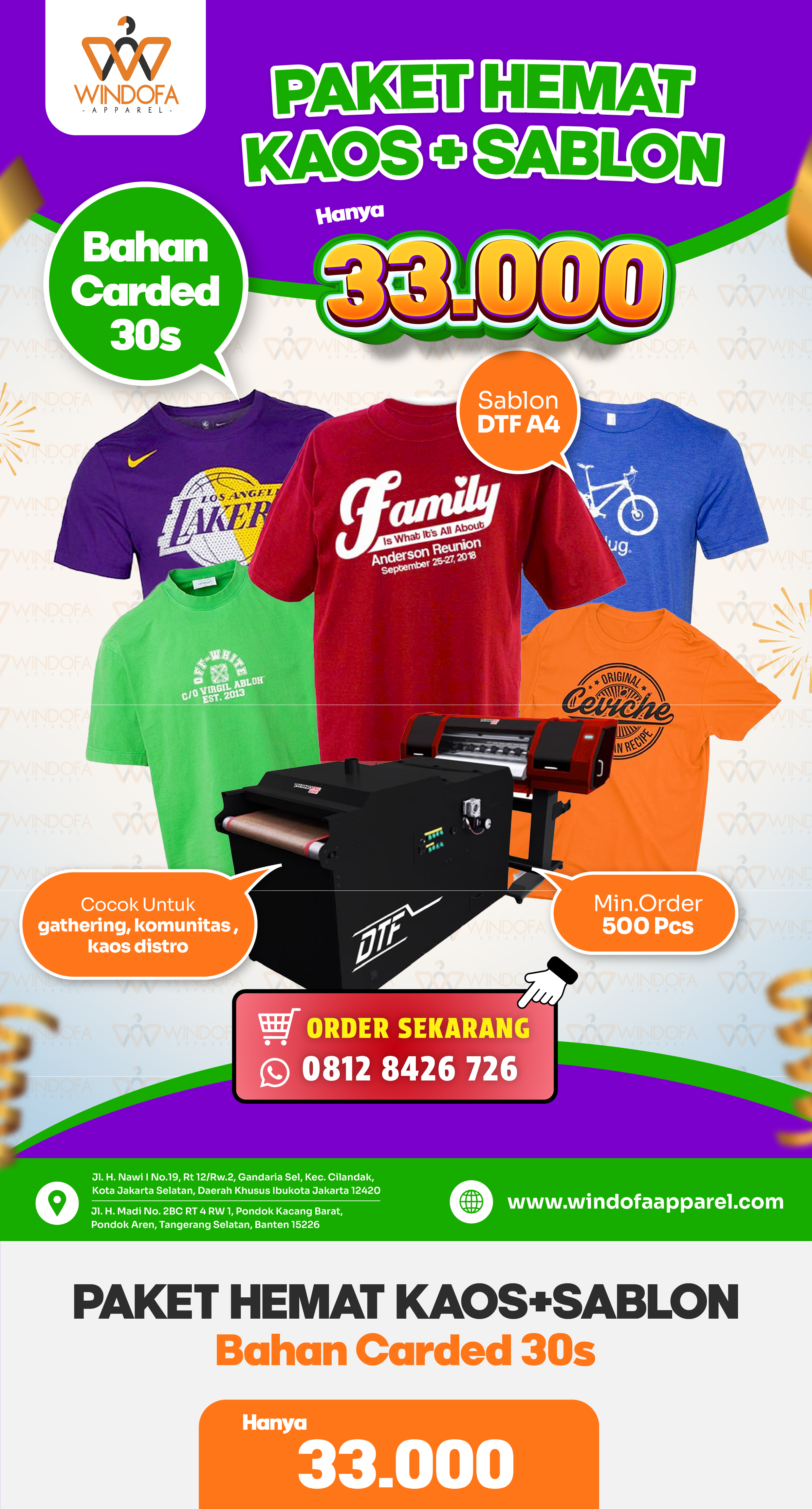 Jasa Sablon + Kaos Promosi Katun Karded Premium 30s Murah