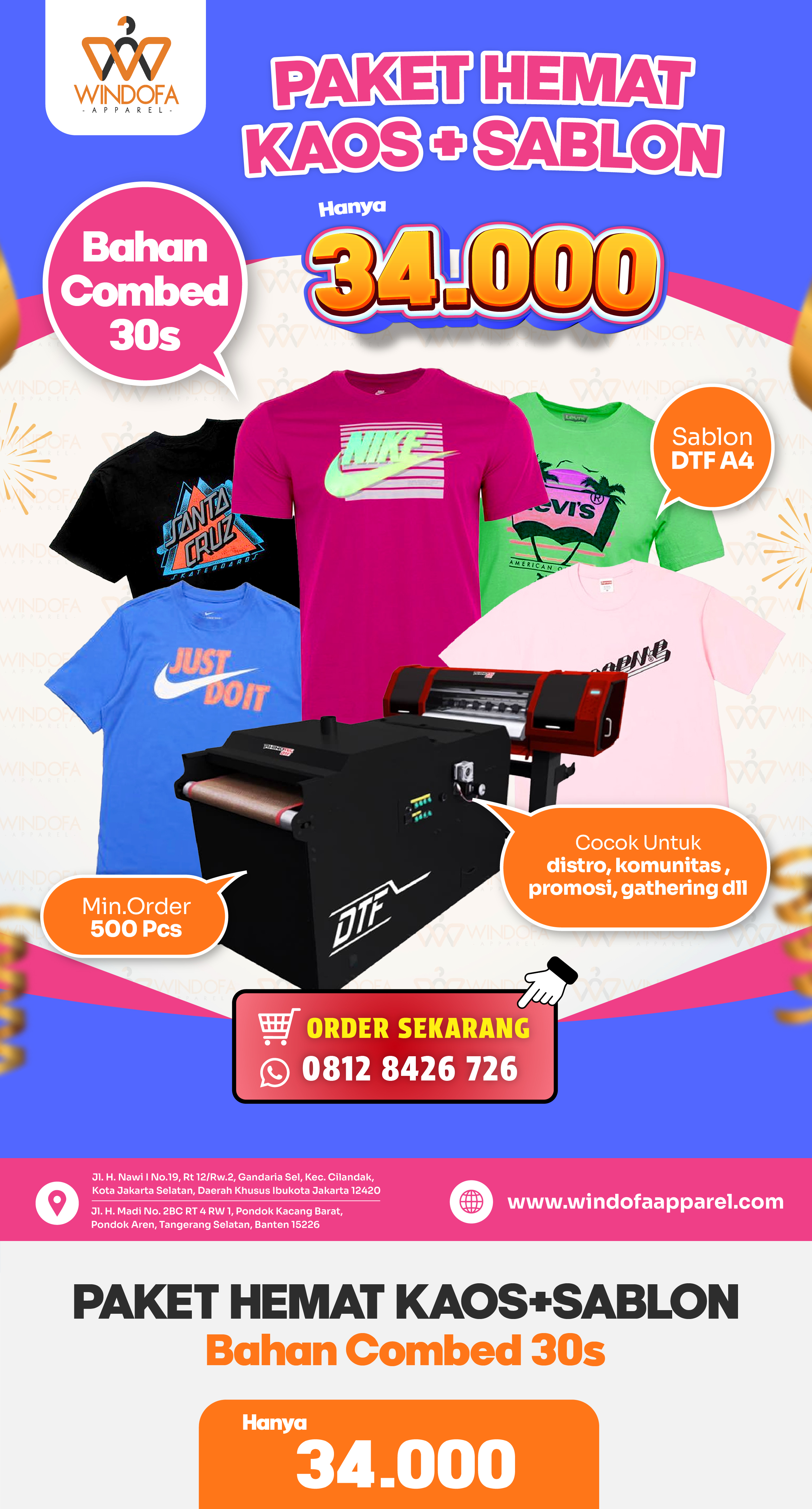 Jasa Sablon + Kaos Promosi Katun Combed Premium 30s Murah