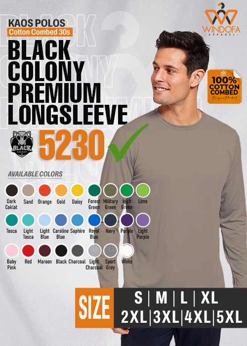 Kaos Polos Cotton Combed 30s Lengan Panjang BLACK COLONY Premium 5230
