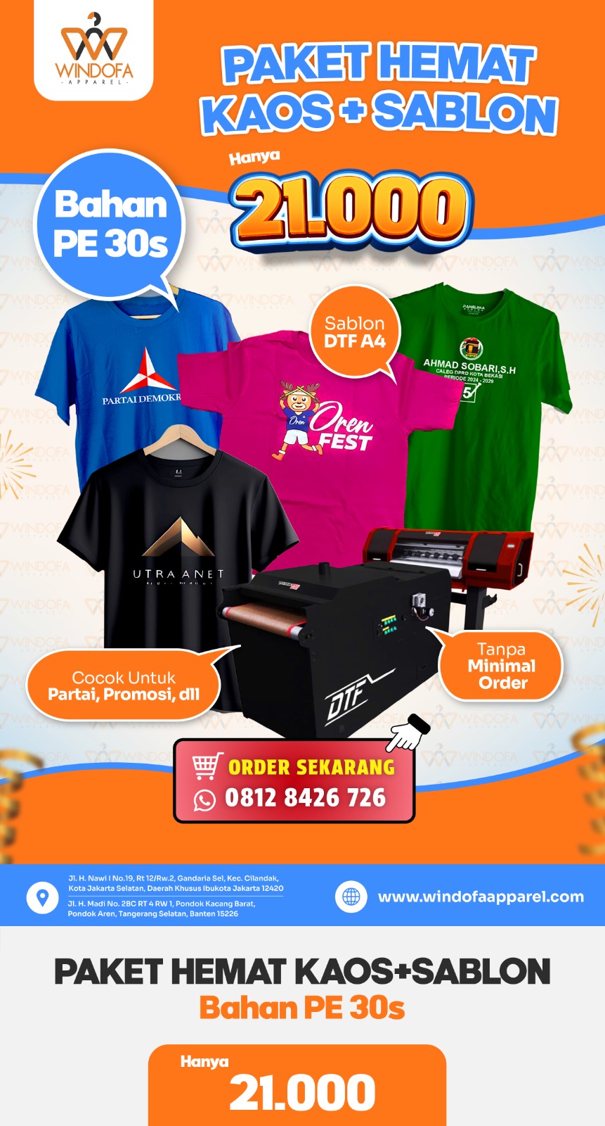 Jasa Sablon Kaos Promosi PE Premium 30s Murah