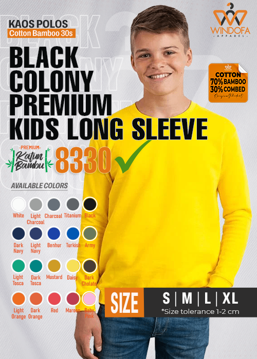 Kaos Polos Cotton Bamboo Kids Long Sleeve BLACK COLONY Premium 8330